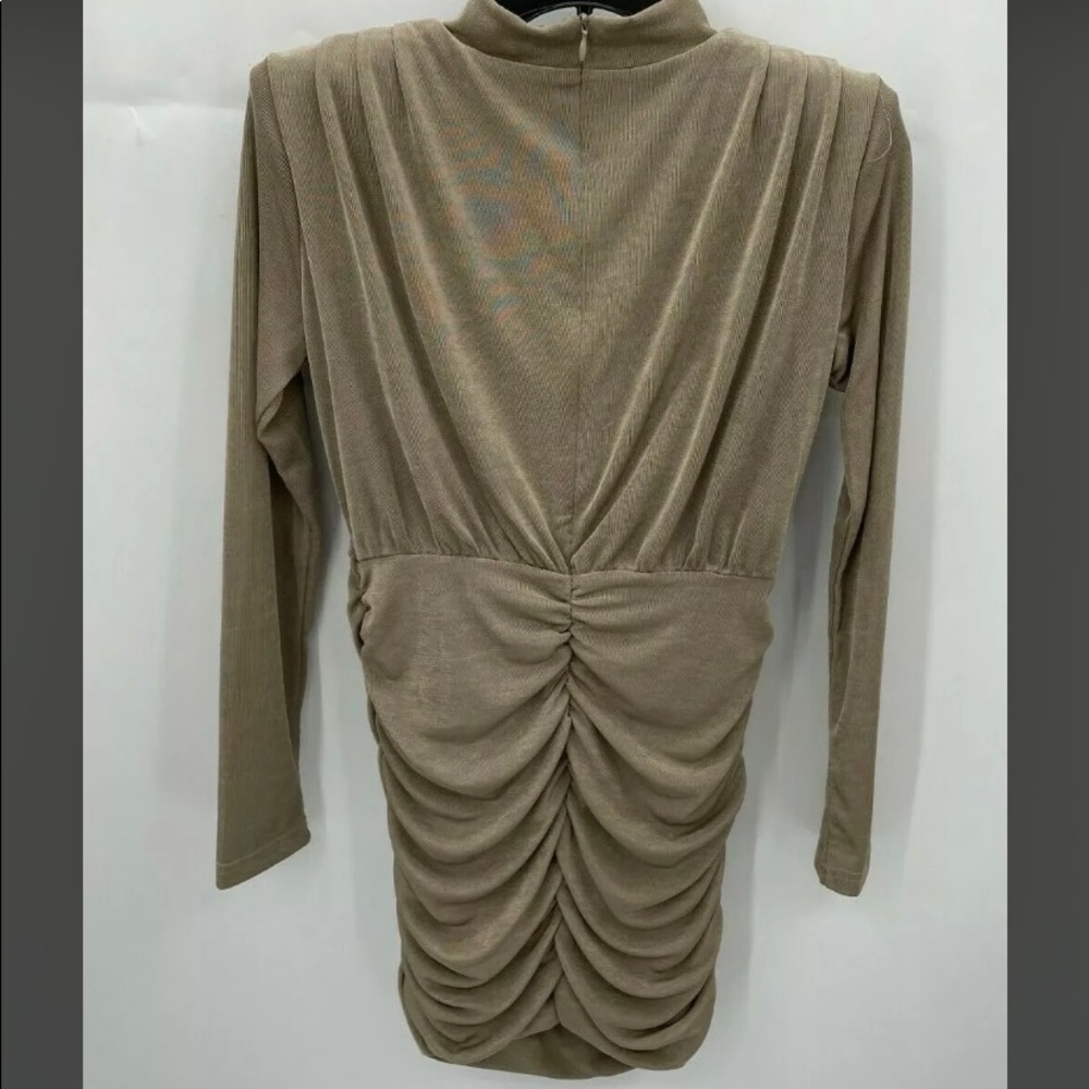 Fashion Nova Dress Womens Small Once Again Ruched Mini Sweater Beige Stretch